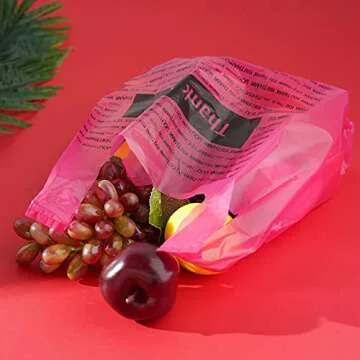 Zonon 200 Pieces Thank You Shopping Bags in 3 Sizes Plastic Bags with Handle Boutique Shopping Bags(Rose Red)