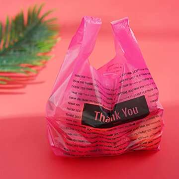 Zonon 200 Pieces Thank You Shopping Bags in 3 Sizes Plastic Bags with Handle Boutique Shopping Bags(Rose Red)