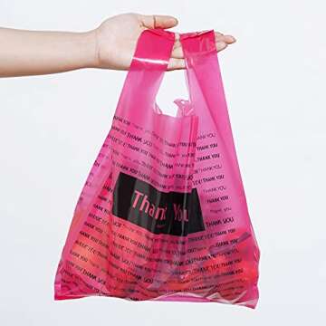 Zonon 200 Pieces Thank You Shopping Bags in 3 Sizes Plastic Bags with Handle Boutique Shopping Bags(Rose Red)