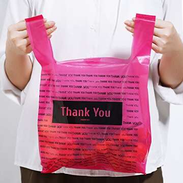 Zonon 200 Pieces Thank You Shopping Bags in 3 Sizes Plastic Bags with Handle Boutique Shopping Bags(Rose Red)