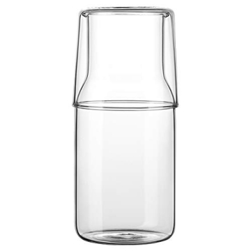 Sizikato 15 Oz Simple Clear Glass Bedside Night Water Carafe with Tumbler Glass