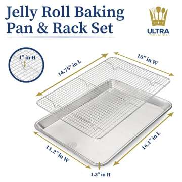 Ultra Cuisine Baking Sheet And Cooling Rack Set - Jelly Roll Baking Pan - Durable Professional Alumi...