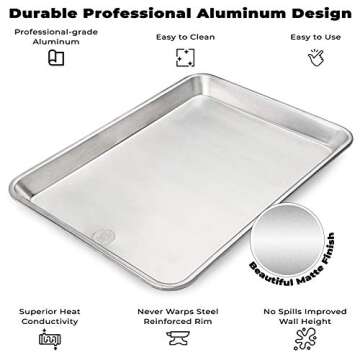 Ultra Cuisine Baking Sheet And Cooling Rack Set - Jelly Roll Baking Pan - Durable Professional Aluminum Design - Easy To Clean - No Spills - Improved Wall Height - Never Warps - Steel Reinforced Rim