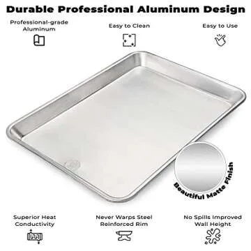 Ultra Cuisine Baking Sheet And Cooling Rack Set - Jelly Roll Baking Pan - Durable Professional Aluminum Design - Easy To Clean - No Spills - Improved Wall Height - Never Warps - Steel Reinforced Rim