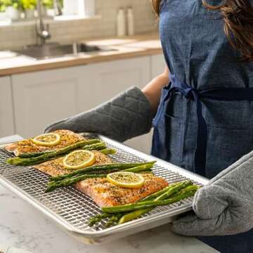 Ultra Cuisine Baking Sheet And Cooling Rack Set - Jelly Roll Baking Pan - Durable Professional Aluminum Design - Easy To Clean - No Spills - Improved Wall Height - Never Warps - Steel Reinforced Rim