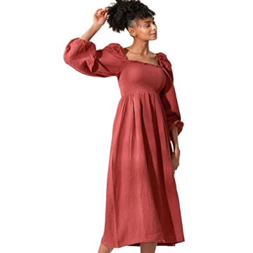 Women’s Classic Nursing Aoi Dress - Soft Muslin, Casual Maternity Dress in Dry Rose