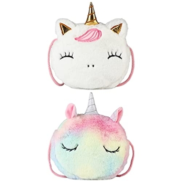 SOTOGO 2 Pieces Little Girl Purses Toddler Crossbody Purses Plush Unicorn Purse Cute Princess Handba...