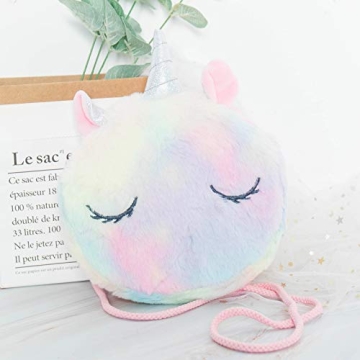 SOTOGO 2 Pieces Little Girl Purses Toddler Crossbody Purses Plush Unicorn Purse Cute Princess Handbags Shoulder Messenger Bag for Kids