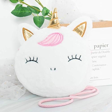 SOTOGO 2 Pieces Little Girl Purses Toddler Crossbody Purses Plush Unicorn Purse Cute Princess Handbags Shoulder Messenger Bag for Kids