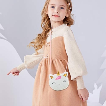 SOTOGO 2 Pieces Little Girl Purses Toddler Crossbody Purses Plush Unicorn Purse Cute Princess Handbags Shoulder Messenger Bag for Kids