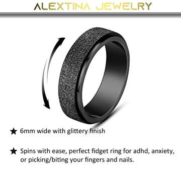ALEXTINA Anxiety Ring for Women Men Fidget Rings - 6mm 8mm Stainless Steel Spinner Rings for Anxiety...