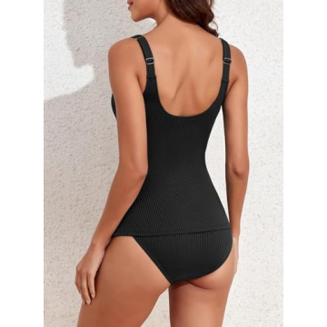 Aleumdr Women's Vintage Ribbed Tankini Swimsuit Tummy Control Push Up