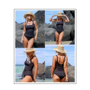 Aleumdr Women's Vintage Ribbed Tankini Swimsuit Tummy Control Push Up