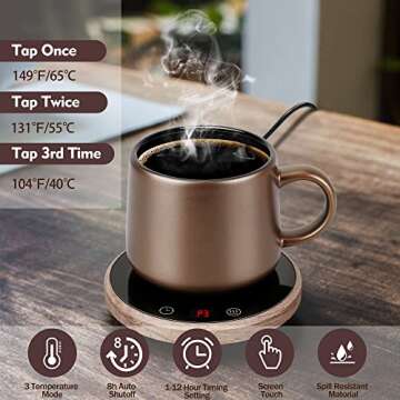 Gormazul Coffee Mug Warmer with Auto Shut Off for Home Office Desk with Three Temperature Settings f...