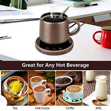 Gormazul Coffee Mug Warmer with Auto Shut Off for Home Office Desk with Three Temperature Settings for Coffee Tea Beverage Wax Candle with Timing Setting Shut Off After 1-12 Hours Feature（Wood-NO CUP）