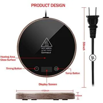 Gormazul Coffee Mug Warmer with Auto Shut Off for Home Office Desk with Three Temperature Settings for Coffee Tea Beverage Wax Candle with Timing Setting Shut Off After 1-12 Hours Feature（Wood-NO CUP）