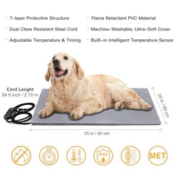 Toozey Large Pet Heating Pad - 6 Adjustable Settings, Waterproof, Indoor Heated Mat 35x24in