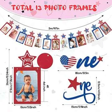 4th of July 1st Birthday Photo Banner Set - Milestone Celebration Decorations