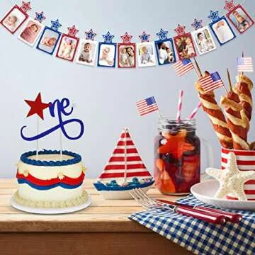 4th of July 1st Birthday Photo Banner Set for Baby