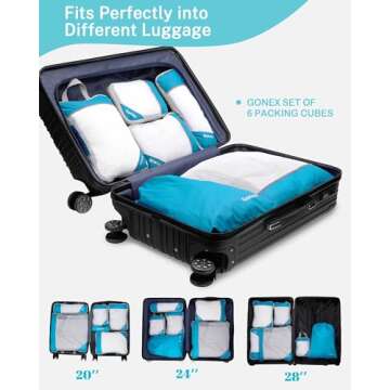Gonex Compression Packing Cubes Mesh Organizers L+M+S+XS+Slim+Laundry Bag Blue