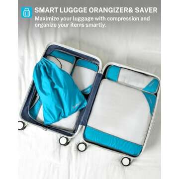 Gonex Compression Packing Cubes Mesh Organizers L+M+S+XS+Slim+Laundry Bag Blue