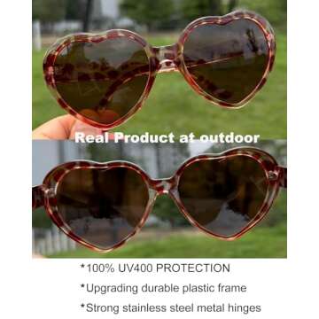 Armear Women Fashion Oversized Heart Sunglasses Vintage Lady Girl Cute Love Shaped Large Plastic Eyeglasses Print Animal Leopard