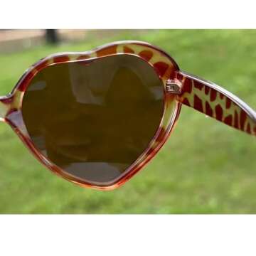 Armear Women Fashion Oversized Heart Sunglasses Vintage Lady Girl Cute Love Shaped Large Plastic Eyeglasses Print Animal Leopard