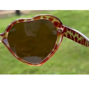 Armear Women Fashion Oversized Heart Sunglasses Vintage Lady Girl Cute Love Shaped Large Plastic Eyeglasses Print Animal Leopard