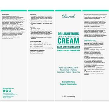 Ebanel Dark Spot Remover for Face Peel Skin Brightening Cream Melasma Hyperpigmentation Treatment Sun Spot Age Spots Freckle Remover Fade Cream, Synovea, 4-Butylresorcinol, Niacinamide, Glutathione
