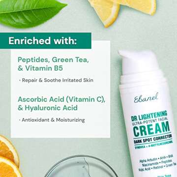 Ebanel Dark Spot Remover for Face Peel Skin Brightening Cream Melasma Hyperpigmentation Treatment Sun Spot Age Spots Freckle Remover Fade Cream, Synovea, 4-Butylresorcinol, Niacinamide, Glutathione
