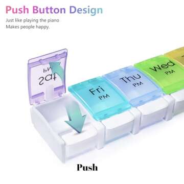 MOLN HYMY Large Pill Organizer 2 Times a Day, AM PM Pill Box 7 Day Twice Daily, 14 Dividers Vitamin Holder with Easy Push Button