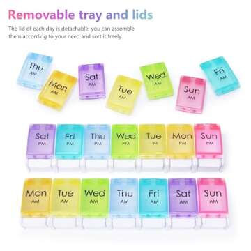 MOLN HYMY Large Pill Organizer 2 Times a Day, AM PM Pill Box 7 Day Twice Daily, 14 Dividers Vitamin Holder with Easy Push Button
