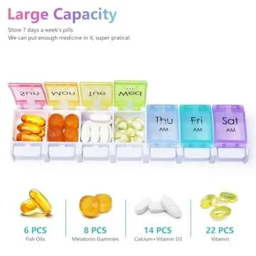 MOLN HYMY Large Pill Organizer 2 Times a Day, AM PM Pill Box 7 Day Twice Daily, 14 Dividers Vitamin Holder with Easy Push Button