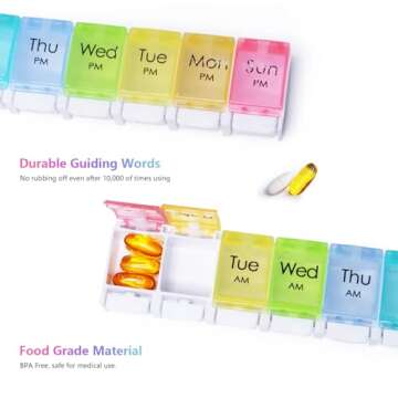 MOLN HYMY Large Pill Organizer 2 Times a Day, AM PM Pill Box 7 Day Twice Daily, 14 Dividers Vitamin Holder with Easy Push Button