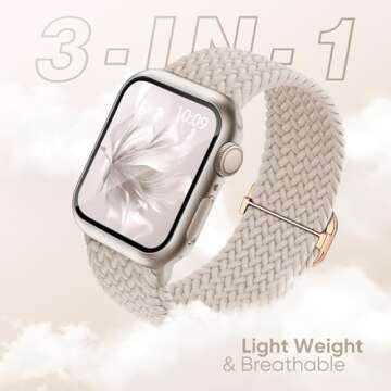 Braided Stretchy Band Compatible for Apple Watch Band and Case 40mm 41mm 42mm 44mm 45mm 46mm, Nylon ...
