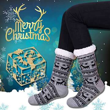Dosoni Women's Winter Fuzzy Slipper Socks Non Slip Soft Cozy Fleece Lining Knit Thick Warm Christmas...