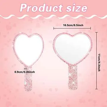 Tatuo 2 Pcs Rhinestone Mirror Handheld Bling Heart Lip Shaped Hand Mirror Glitter Cosmetic with Handle Portable Cute Travel Makeup Lash for Women (Pink and White)
