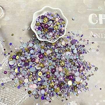 100g Mix Resin Rhinestones Flatback Half Round Pearls Mixed Size 3mm-10mm AB Color Half Pearls Resin Rhinestones for DIY Craft Nail Art Shoes Clothes Phone Case (Purple Series)