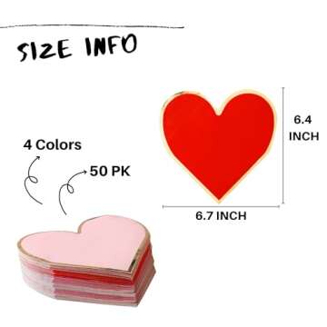 Heart Napkins - 50 PK - Disposable Heart Shaped Napkins for Valentine's Day Celebrations