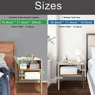 LASUAVY Bamboo Nightstands Set of 2 – Stackable Side Tables with Open Storage Compartment – Rustic Wood Bedside Tables for Bedroom, Living Room, Nursery – Modern and Versatile，Natural