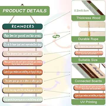 Mental Health Reminders Wall Decors Wooden Hanging Wall Art Counseling Room Decor Positive Psychology Affirmations Feelings Wall Pediments for Home Counseling Office Students Classroom (Warm Color)