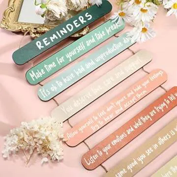 Mental Health Reminders Wall Decors Wooden Hanging Wall Art Counseling Room Decor Positive Psychology Affirmations Feelings Wall Pediments for Home Counseling Office Students Classroom (Warm Color)