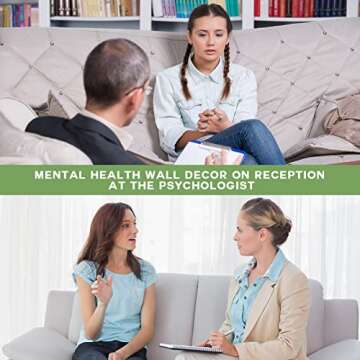 Mental Health Reminders Wall Decors Wooden Hanging Wall Art Counseling Room Decor Positive Psychology Affirmations Feelings Wall Pediments for Home Counseling Office Students Classroom (Warm Color)