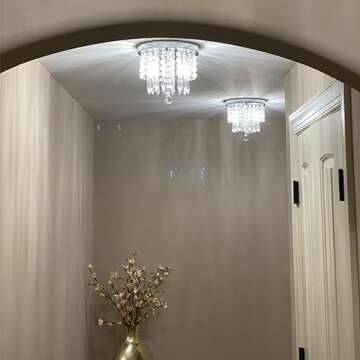 Modern Mini Chandelier Light Fixture,3-Lights Flush Mount Ceiling Light Fixtures Mini Silver Crystal Chandelier Ceiling Lamp for Dining Room, Bedroom, Bathroom, Closet 8'' X 7.3'' of CRYSTOP