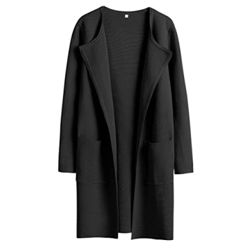 ANRABESS Women's Open Front Knit Lightweight Cardigan Casual Long Coatigan Sweater Lady Jacket Coat 2024 Fall Outerwear Black Small