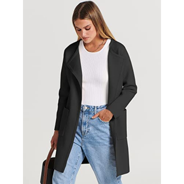 ANRABESS Women's Open Front Knit Lightweight Cardigan Casual Long Coatigan Sweater Lady Jacket Coat 2024 Fall Outerwear Black Small