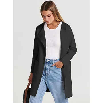 ANRABESS Women's Open Front Knit Lightweight Cardigan Casual Long Coatigan Sweater Lady Jacket Coat 2024 Fall Outerwear Black Small
