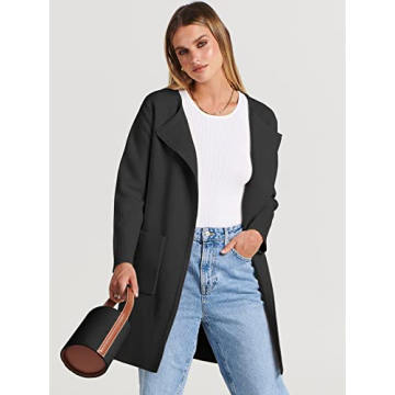 ANRABESS Women's Open Front Knit Lightweight Cardigan Casual Long Coatigan Sweater Lady Jacket Coat 2024 Fall Outerwear Black Small