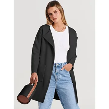 ANRABESS Women's Open Front Knit Lightweight Cardigan Casual Long Coatigan Sweater Lady Jacket Coat 2024 Fall Outerwear Black Small