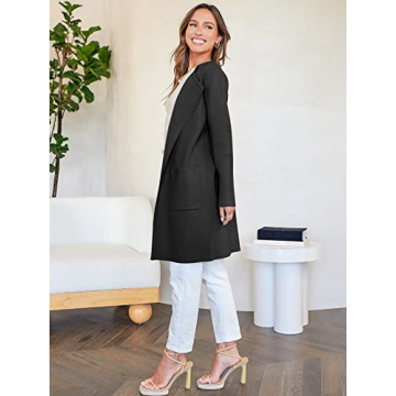 ANRABESS Women's Open Front Knit Lightweight Cardigan Casual Long Coatigan Sweater Lady Jacket Coat 2024 Fall Outerwear Black Small